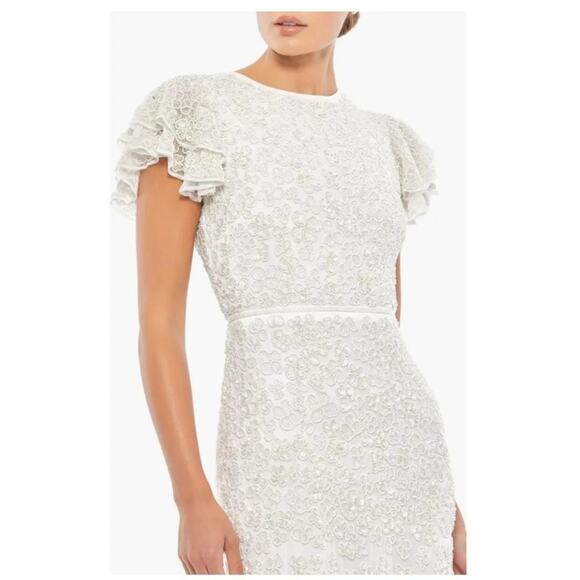 MAC DUGGAL Floral Beaded Cap Sleeve Gown in White -12 NWT. - Picture 1 of 3